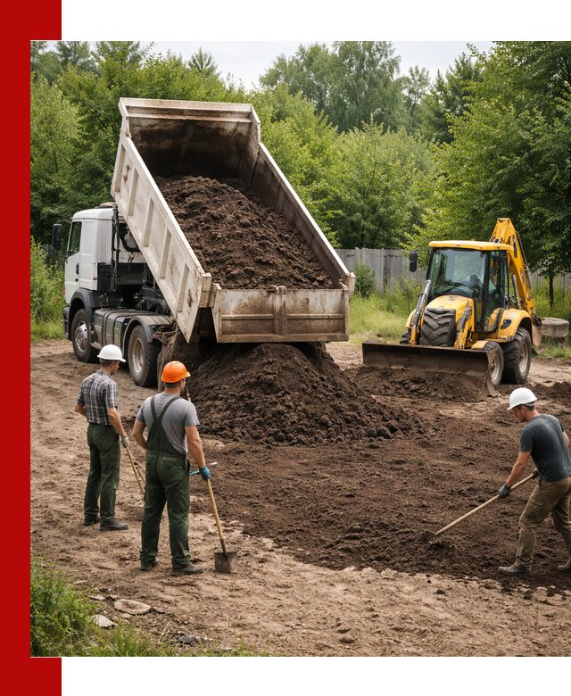 Доставка и укладка грунта для выравнивания участка в Костомукше