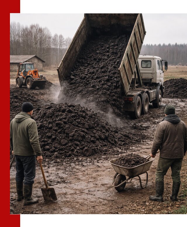 Доставка низинного торфа с разгрузкой и доставкой в Костомукше