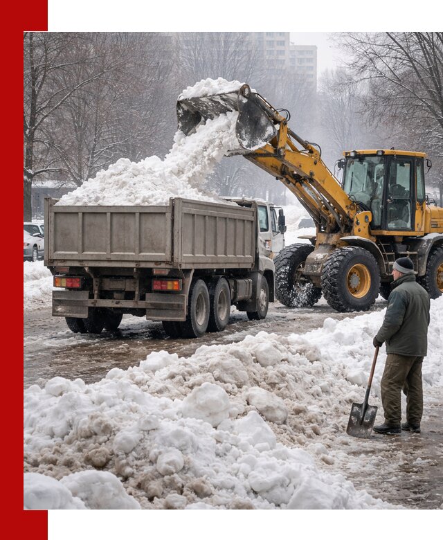Вывоз снега грузовой техникой в Костомукше оперативно и чисто